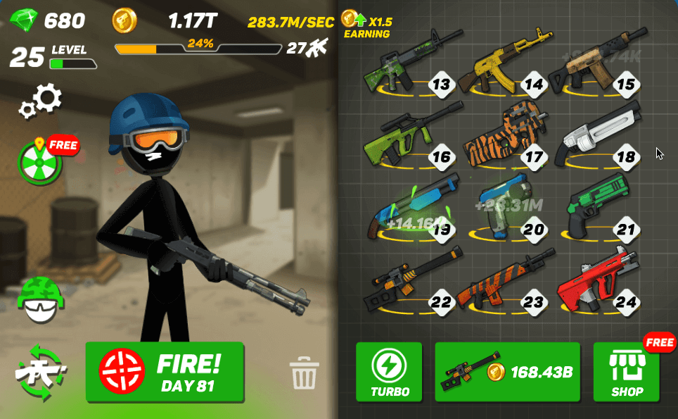 Weapon Merge Tree - Levels 13 to 24